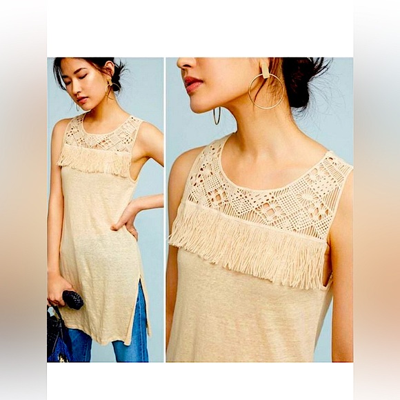 Anthropologie - James Coviello Linen Fringe Festival Tank - Picture 1 of 7